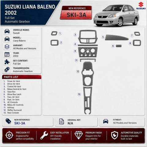 Suzuki Liana Baleno 2002 set completo; cambio automatico kit rivestimento cruscotto e interni 3D