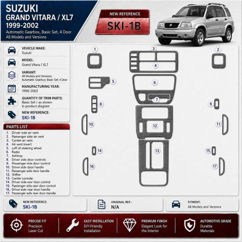 Suzuki Grand Vitara 1999-2002 Suzuki Gr? Vitara / XL71999-in poi cambio automatico Basic Set 4D kit rivestimento cruscotto e int