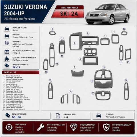 Suzuki Verona/Chevrolet Epica 2004-in poi set completo kit rivestimento cruscotto e interni 3D