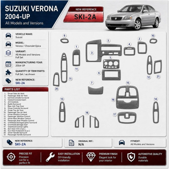 Suzuki Verona/Chevrolet Epica 2004-in poi set completo kit rivestimento cruscotto e interni 3D