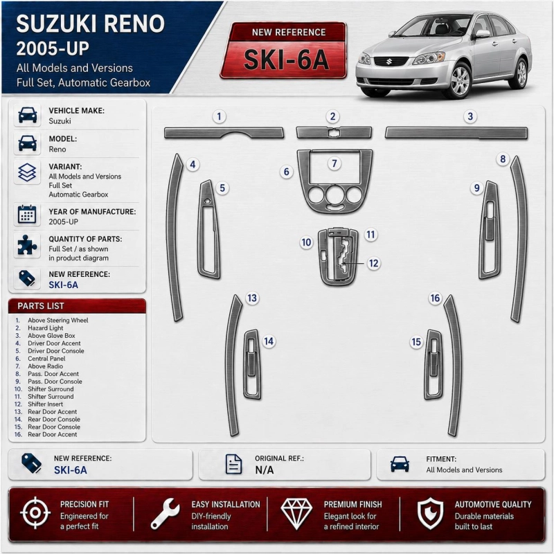 Suzuki Reno 2005-in poi set completo; cambio automatico kit rivestimento cruscotto e interni 3D