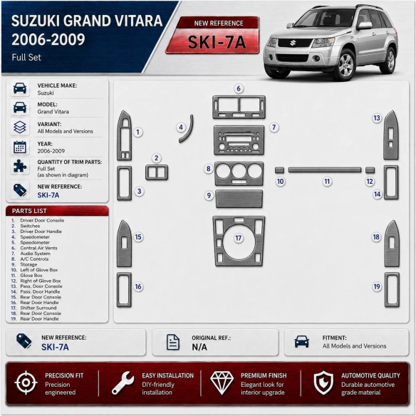 Suzuki Grand Vitara 2006-2009 set completo kit rivestimento cruscotto e interni 3D