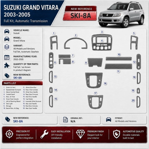 Suzuki Grand Vitara 2003-2005 set completo; Automatic mission kit rivestimento cruscotto e interni 3D