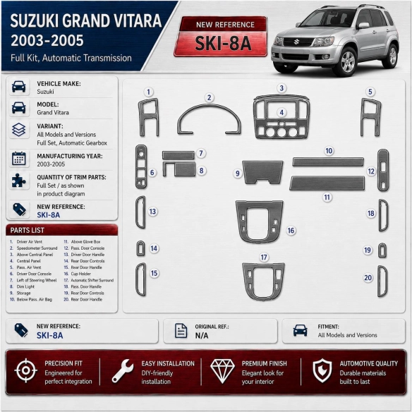 Suzuki Grand Vitara 2003-2005 set completo; Automatic mission kit rivestimento cruscotto e interni 3D