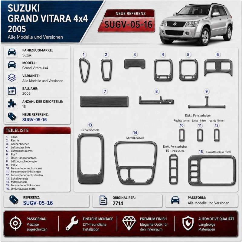 Suzuki Grand vitara 4x4 2005-in poi kit rivestimento cruscotto e interni 3D 16 pezzi