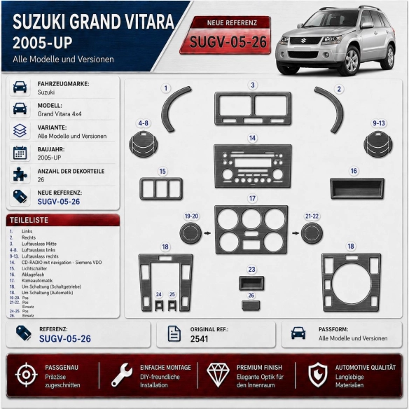 Suzuki Grand vitara 4x4 2005-in poi kit rivestimento cruscotto e interni 3D 26 pezzi