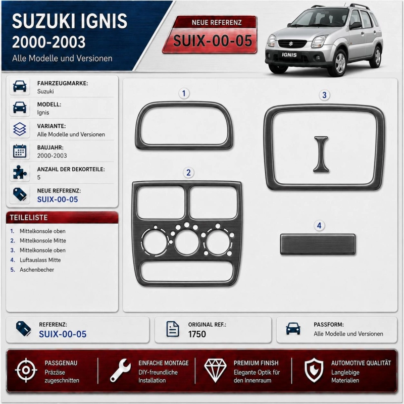 Suzuki Ignis 2000-2003 kit rivestimento cruscotto e interni 3D 5 pezzi