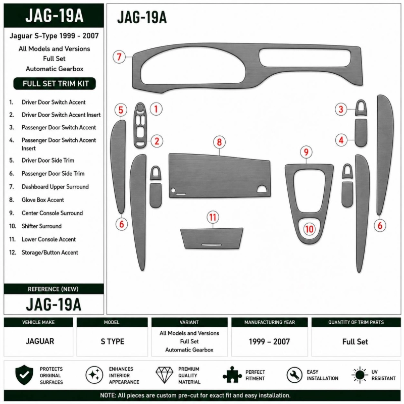 Jaguar S type 1999-2007 set completo; cambio automatico kit rivestimento cruscotto e interni 3D
