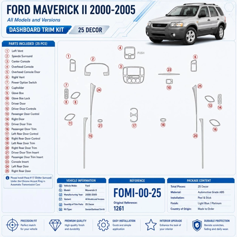 Ford Maverick II 2000-2005 kit rivestimento cruscotto e interni 3D 25 pezzi