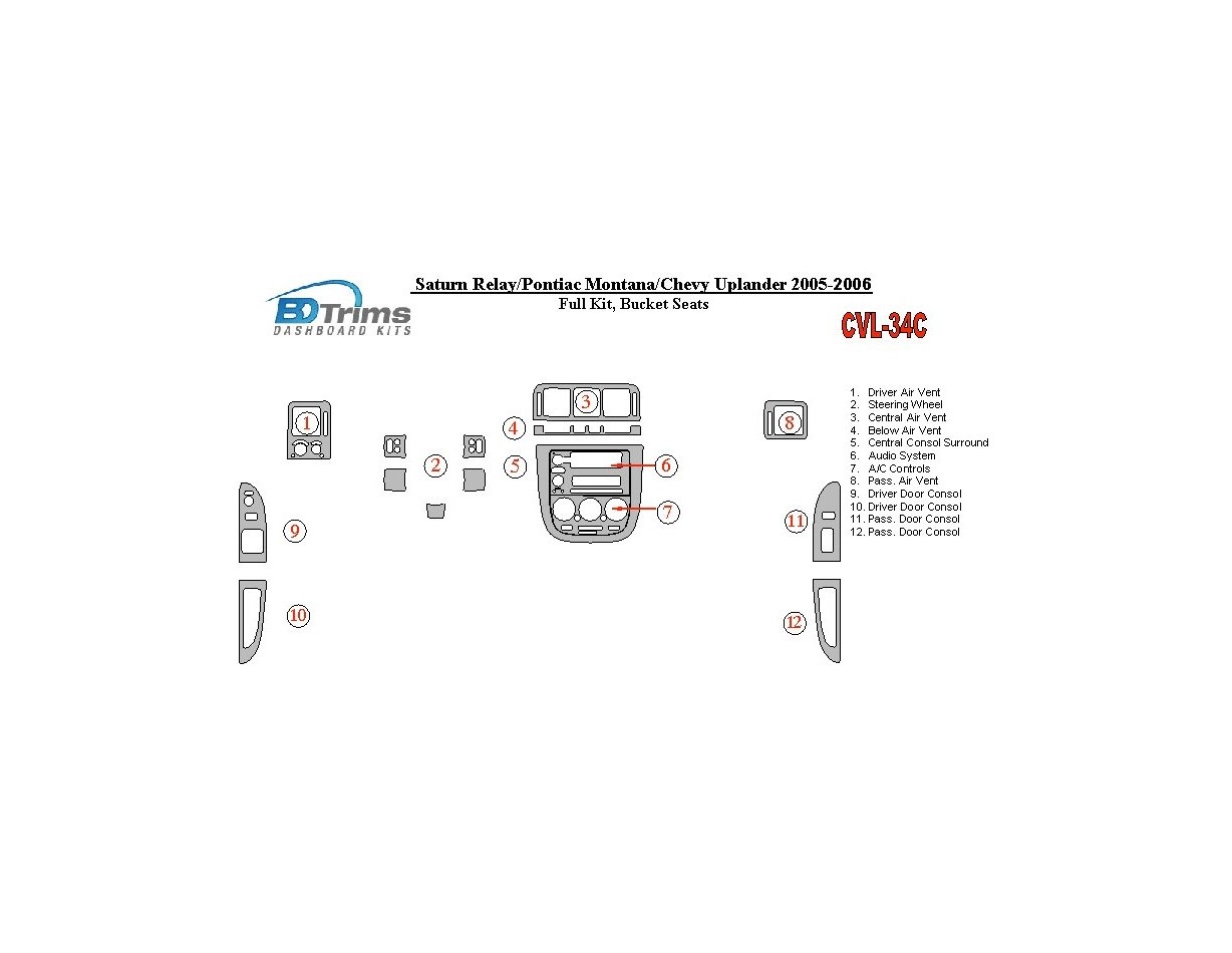 Chevrolet Uplander 2005-UP Full Set, Bucket Seats Cruscotto BD Rivestimenti interni