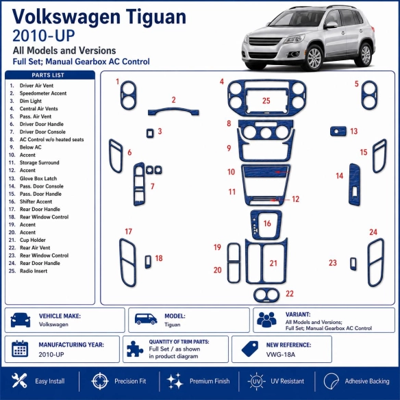 Volkswagen Tiguan 2010-in poi set completo; cambio manuale comandi climatizzatore kit rivestimento cruscotto e interni 3D