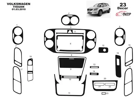 Volkswagen Tiguan 09.2011 Kit Rivestimento Cruscotto all'interno del veicolo Cruscotti personalizzati 23-Decori