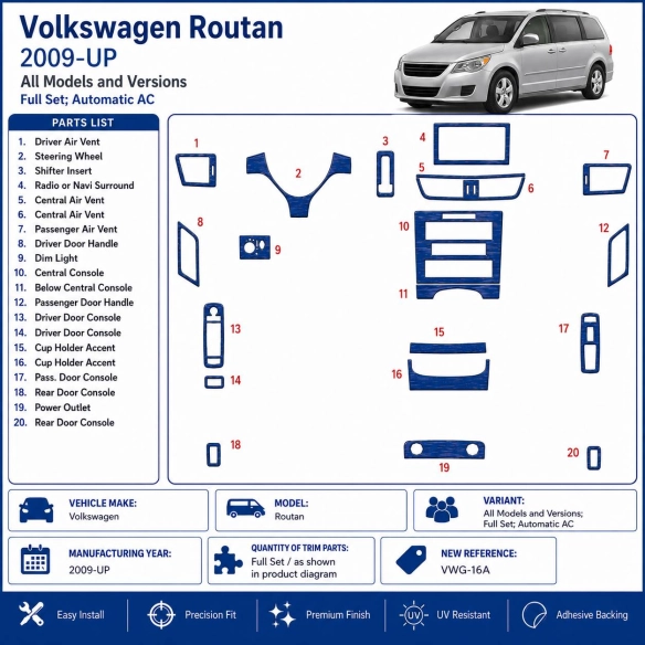 Volkswagen Routan 2009-in poi set completo,Automatic AC kit rivestimento cruscotto e interni 3D