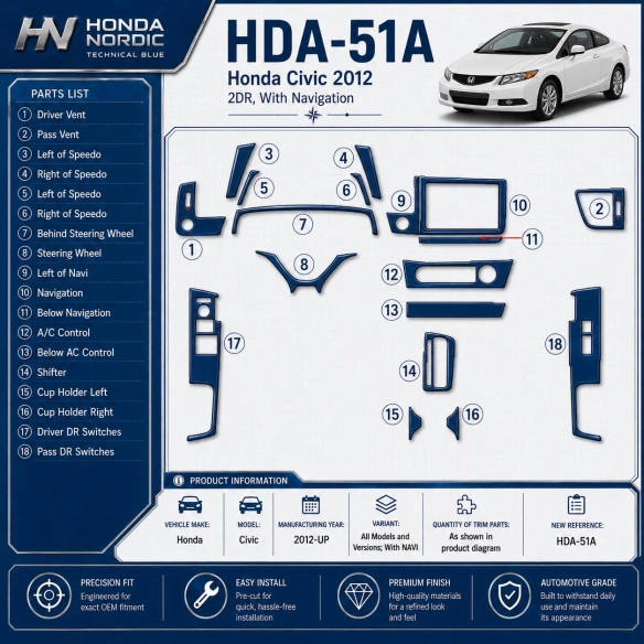 Honda Civic 2012-in poi con navigatore kit rivestimento cruscotto e interni 3D