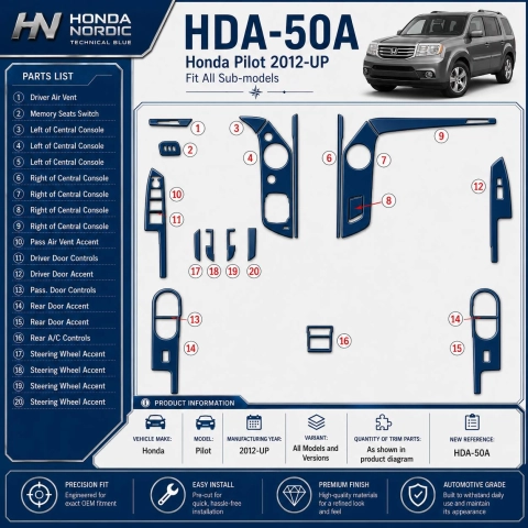 Honda Pilot 2012-in poi kit rivestimento cruscotto e interni 3D