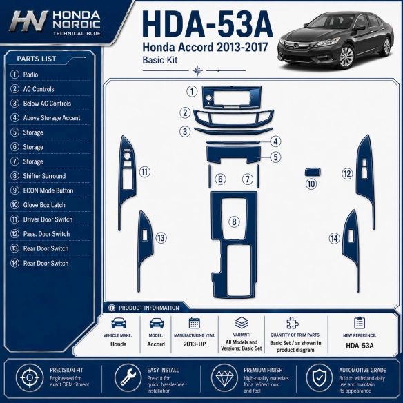 Honda Accord 2013-in poi Basic Set kit rivestimento cruscotto e interni 3D