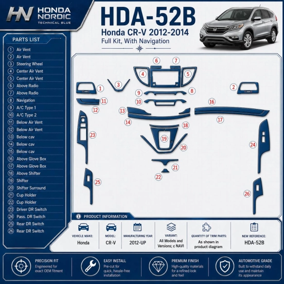 Honda CR-V 2012-in poi con navigatore kit rivestimento cruscotto e interni 3D