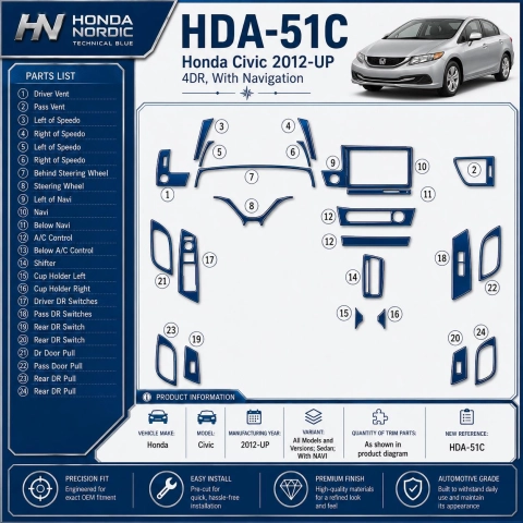 Honda Civic 2012-in poi Sedan; con navigatore kit rivestimento cruscotto e interni 3D