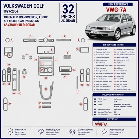 Volkswagen Golf 1999-2004 4 Doors, cambio automatico kit cruscotto 3D 2