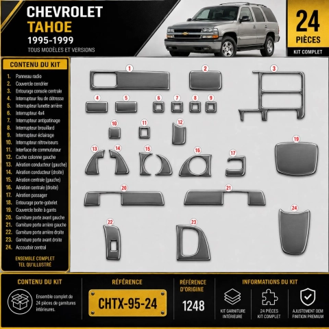 Chevrolet Tahoe 1995-1999 kit rivestimento cruscotto e interni 3D 24 pezzi