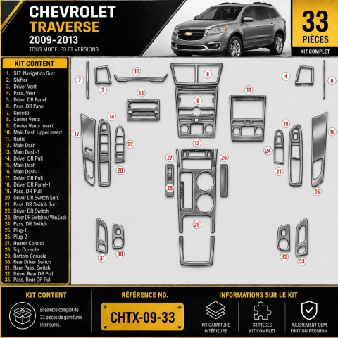 Chevrolet Traverse 2009-2013 kit rivestimento cruscotto e interni 3D 33 pezzi 2
