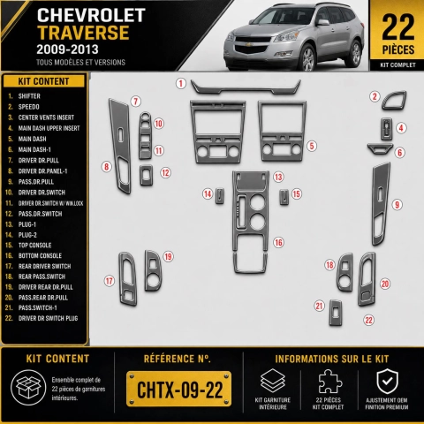 Chevrolet Traverse 2009-2013 kit rivestimento cruscotto e interni 3D 22 pezzi 2