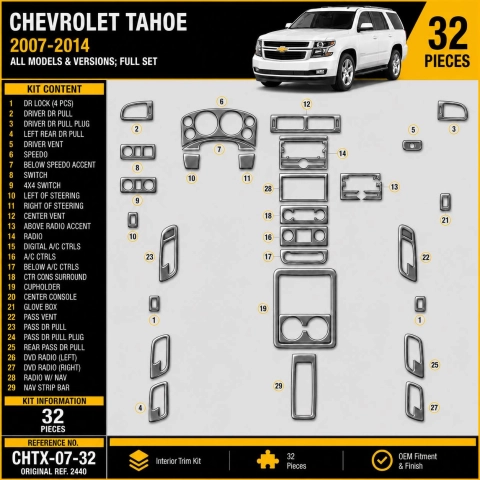 Chevrolet Tahoe 2007-2014 kit rivestimento cruscotto e interni 3D 32 pezzi