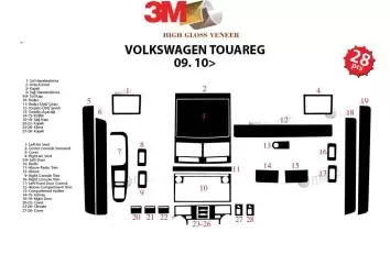 Volkswagen Toureg 09.2010 Exkluzívne Samolepící Dekor Palubnej Dosky 24-Dielny Volkswagen Toureg 09.2010 Exkluzívne Samolepící Dekor Palubnej Dosky 24-Dielny
