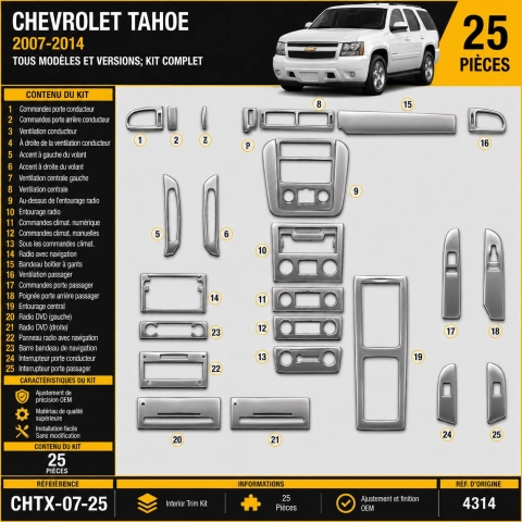 Chevrolet Tahoe 2007-2014 kit rivestimento cruscotto e interni 3D 25 pezzi