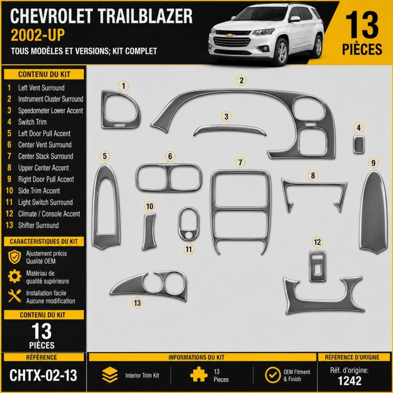 Chevrolet Trailblazer 2002-in poi kit rivestimento cruscotto e interni 3D 13 pezzi