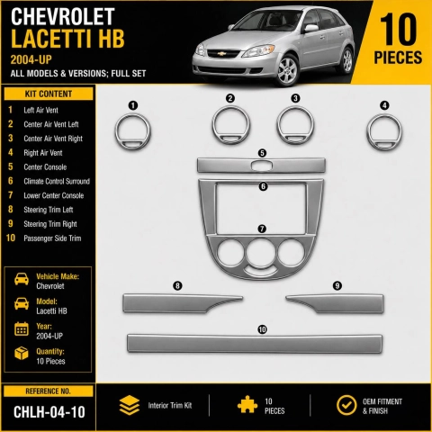 Chevrolet Lacetti HB 2004-in poi kit rivestimento cruscotto e interni 3D 10 pezzi