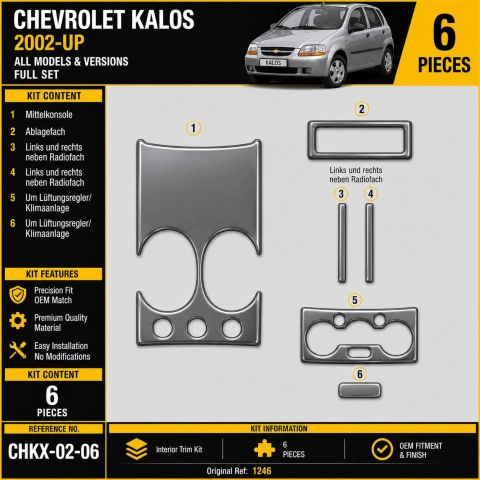 Chevrolet Kalos 2002-in poi kit rivestimento cruscotto e interni 3D 6 pezzi