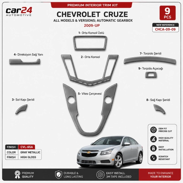 Chevrolet Cruse 2009-in poi cambio automatico kit rivestimento cruscotto e interni 3D 9 pezzi