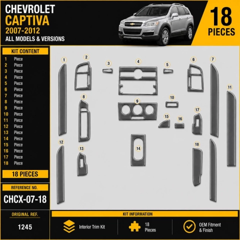 Chevrolet Captiva 2007-2012 kit rivestimento cruscotto e interni 3D 18 pezzi