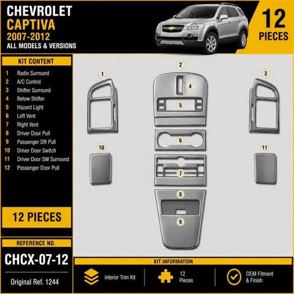 Chevrolet Captiva 2007-2012 kit rivestimento cruscotto e interni 3D 12 pezzi