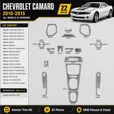 Chevrolet Camaro 2010-2015 kit rivestimento cruscotto e interni 3D 22 pezzi