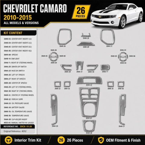Chevrolet Camaro 2010-2015 kit rivestimento cruscotto e interni 3D 26 pezzi