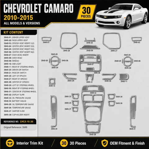 Chevrolet Camaro 2010-2015 kit rivestimento cruscotto e interni 3D 30 pezzi 2