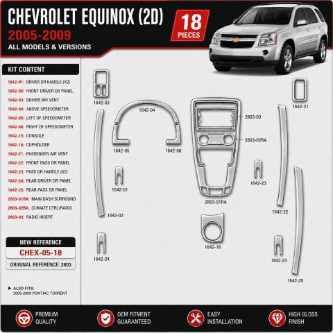 Chevrolet Equinox 2005-2009 kit rivestimento cruscotto e interni 3D 18 pezzi