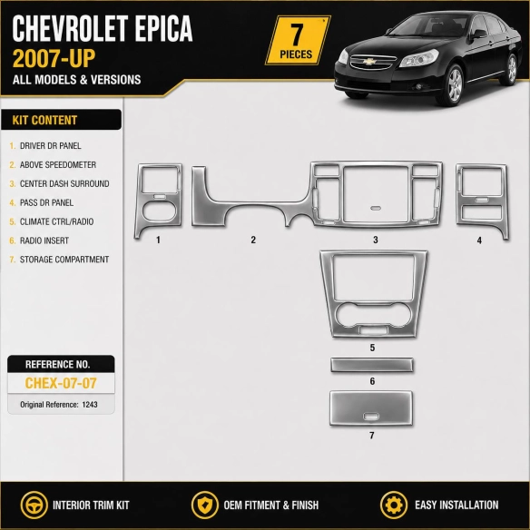 Chevrolet Epica 2007-in poi kit rivestimento cruscotto e interni 3D 7 pezzi