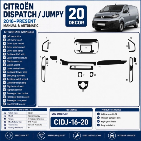 Citroën Dispatch (UK) / Jumpy (Europe) 2016–Present Kit Modanature Interni Cruscotto 3D 20 Pezzi 2