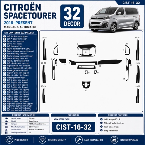 Citroën SpaceTourer 2016–Present Kit Modanature Interni Cruscotto 3D 32 Pezzi 2