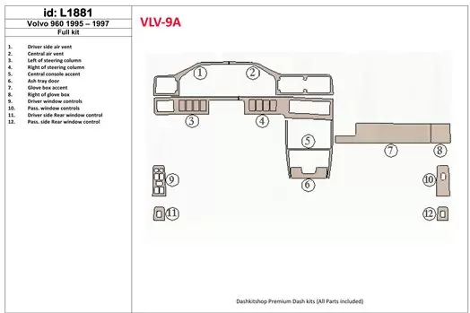 Volvo 960 1995-1997 Full Set Cruscotto BD Rivestimenti interni