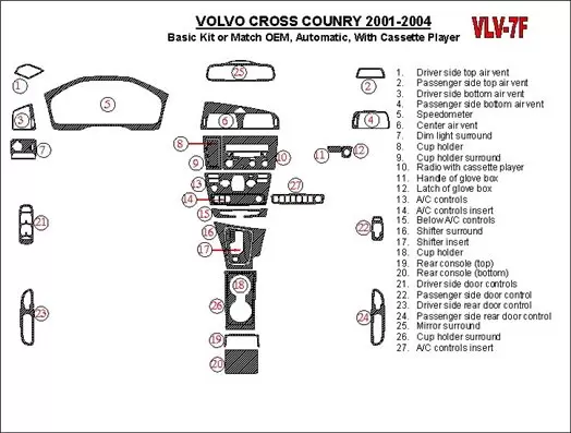 Volvo Cross Country 2001-2004 Basic Set, With Compact Casette player, OEM Compliance Cruscotto BD Rivestimenti interni
