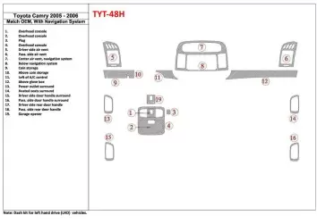 Toyota Camry 2005-2006 OEM Compliance, With NAVI system Mascherine sagomate per rivestimento cruscotti 