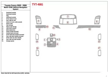 Toyota Camry 2005-2006 OEM Compliance, Without NAVI system Mascherine sagomate per rivestimento cruscotti 