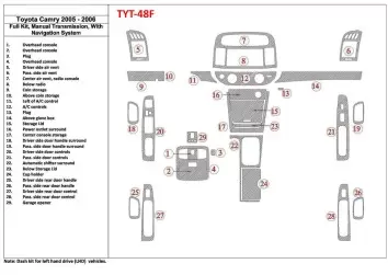 Toyota Camry 2005-2006 Full Set, Manual Gear Box, With NAVI system, Without OEM Mascherine sagomate per rivestimento cruscotti 