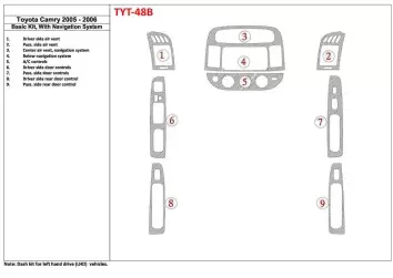Toyota Camry 2005-2006 Basic Set, With NAVI system, Without OEM Mascherine sagomate per rivestimento cruscotti 