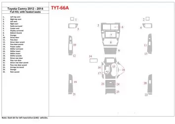 Toyota Camry 2012-UP Full Set, With Heating Seats Mascherine sagomate per rivestimento cruscotti 