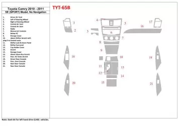 Toyota Camry 2010-2011 SE Sport Model, Without NAVI Mascherine sagomate per rivestimento cruscotti 